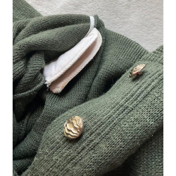VTG Roger Sz Large Olive Green Cardigan Sweater wool blend Novelty Cows Goats - Picture 9 of 10